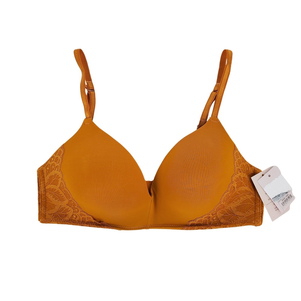 Auden 34B The Bliss Lightly Lined‎ Wirefree Bra Mustard Yellow Lace Convertible